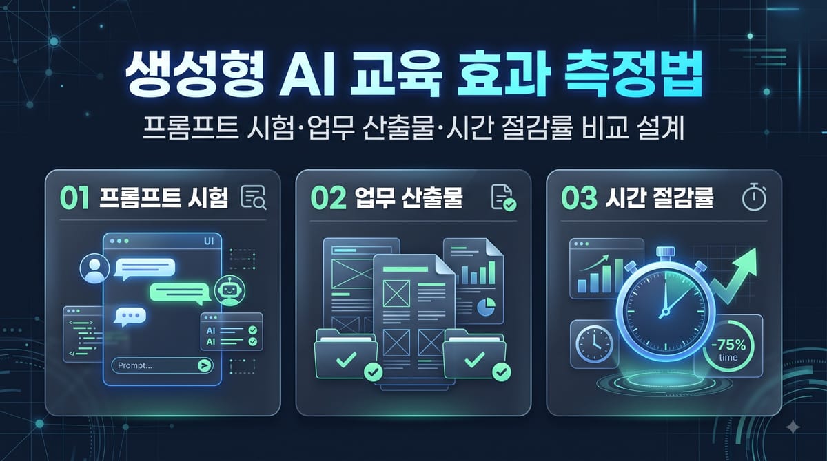 생성형 AI 교육 효과 측정법: 프롬프트 시험·업무 산출물·시간 절감률 비교 설계