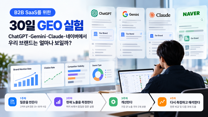 B2B SaaS를 위한 30일 GEO 실험: ChatGPT·Gemini·Claude·네이버에서 우리 브랜드는 얼마나 보일까?